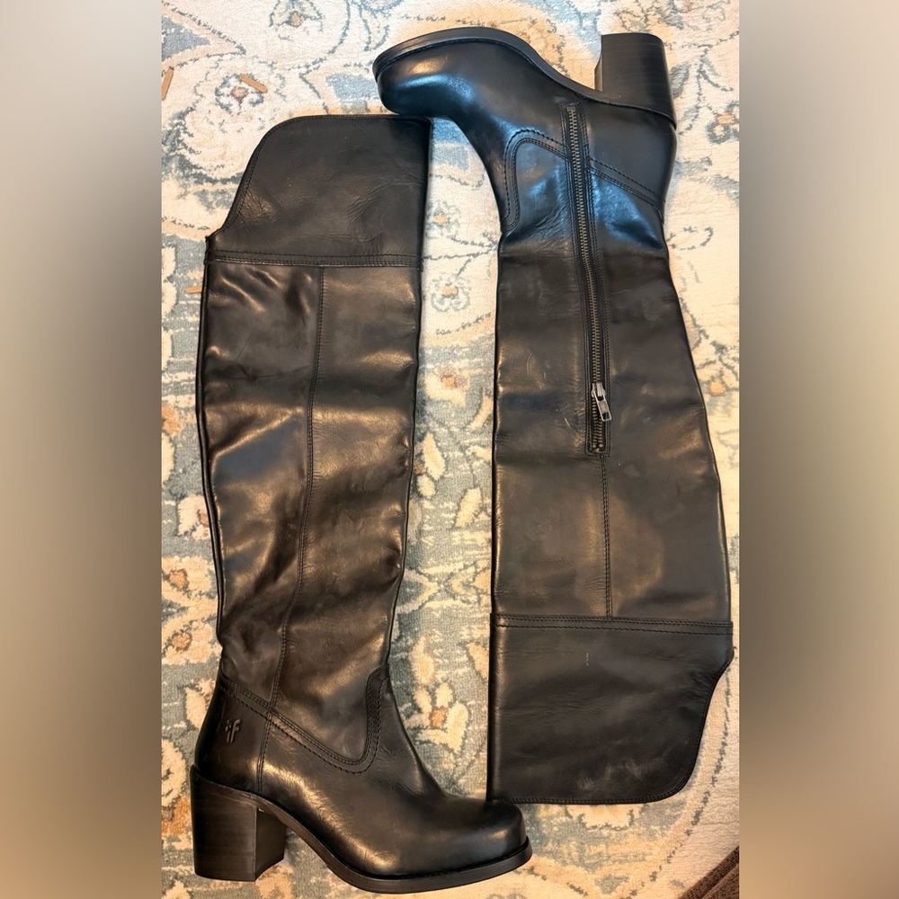 Frye Black Leather Knee-High Boots